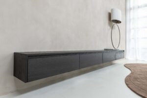 Maeve | Zwevend TV meubel | 4 Kleppen | Eiken | 220 – 400 cm