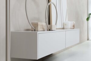 Jessie | Zwevend tv-meubel | Strak | MDF | Scandinavisch Design | 2 Kleppen | 120 – 160 cm