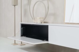 Jessie | Zwevend tv-meubel | Strak | MDF | Scandinavisch Design | 2 Kleppen | 120 – 160 cm