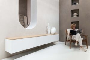 Nika | Zwevend tv-meubel | 2 Kleuren | MDF & Eiken | Scandinavisch Design | 3 Kleppen | 180 – 300 cm