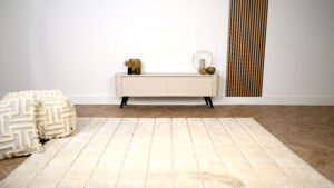 Runa | tv meubel met zwarte retro pootjes | Eiken | Rond Design | 2 Kleppen | 120 – 160 cm