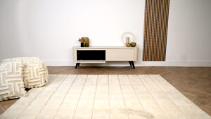 Runa | tv meubel met zwarte retro pootjes | Eiken | Rond Design | 2 Kleppen | 120 – 160 cm