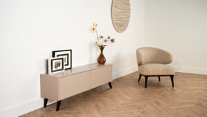 Jessie | tv meubel op zwarte retro pootjes | Strak | MDF | Scandinavisch Design | 2 Kleppen | 120 – 160 cm