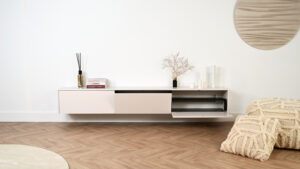 Jessie | Zwevend tv-meubel | Strak | MDF | Scandinavisch Design | 3 Kleppen | 180 – 300 cm