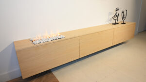 Jackson | tv meubel met openhaard met stenen | Eiken | 3 Kleppen | 200 – 300 cm Blanco Eiken