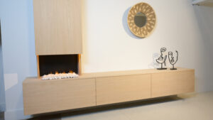 Jackson | tv meubel met openhaard met stenen en koof | Eiken | 3 Kleppen | 200 – 300 cm Blanco Eiken