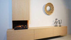 Jackson | tv meubel met openhaard en koof | Eiken | 3 Kleppen | 200 – 300 cm Blanco Eiken