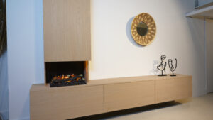 Jackson | tv meubel met openhaard en koof | Eiken | 3 Kleppen | 200 – 300 cm Blanco Eiken