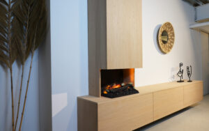 Jackson | tv meubel met openhaard en koof | Eiken | 3 Kleppen | 200 – 300 cm Blanco Eiken