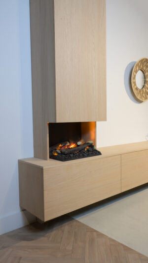 Jackson | tv meubel met openhaard en koof | Eiken | 3 Kleppen | 200 – 300 cm Blanco Eiken