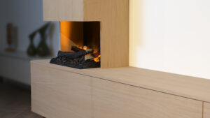 Jackson | tv meubel met openhaard en koof | Eiken | 3 Kleppen | 200 – 300 cm Blanco Eiken