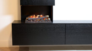 Jackson | tv meubel met openhaard en koof | Eiken | 3 Kleppen | 200 – 300 cm