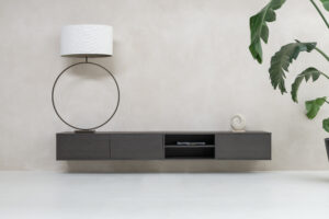 Stephan | Zwevend tv-meubel | Eiken Melamine | Scandinavisch Design | 3 Kleppen | 180 – 240 cm