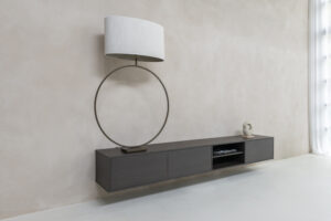 Stephan | Zwevend tv-meubel | Eiken Melamine | Scandinavisch Design | 3 Kleppen | 180 – 240 cm