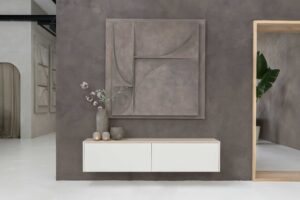 Gregor | Zwevend tv-meubel | Eiken Melamine | Scandinavisch Design | 2 Kleppen | 120 – 180 cm