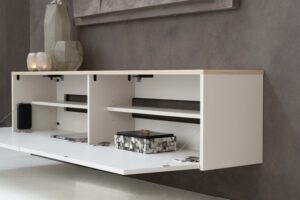 Gregor | Zwevend tv-meubel | Eiken Melamine | Scandinavisch Design | 2 Kleppen | 120 – 180 cm