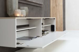 Gregor | Zwevend tv-meubel | Eiken Melamine | Scandinavisch Design | 2 Kleppen | 120 – 180 cm