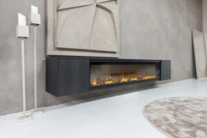 Johnson | Zwevend tv-meubel | Met elektrische haard | 74 inch | MDF | Scandinavisch Design | 2-Deurs | 250 – 300 cm