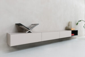 Zyan | Zwevend tv-meubel | mdf | eiken vak | Scandinavisch Design | 3 Kleppen | 260 – 400 cm